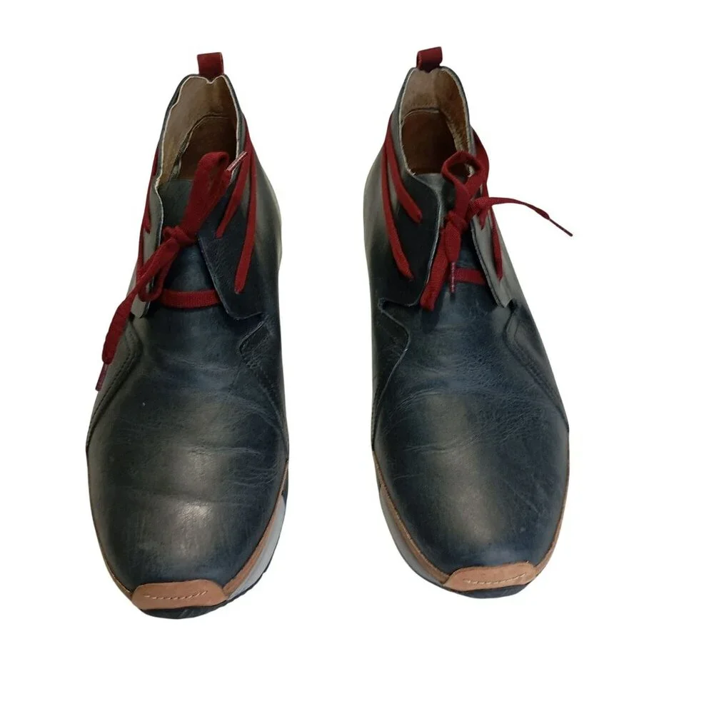 MCNDO Carnaby Shoes Black Leather Size 11 Red Laces Casual Comfort Rubber